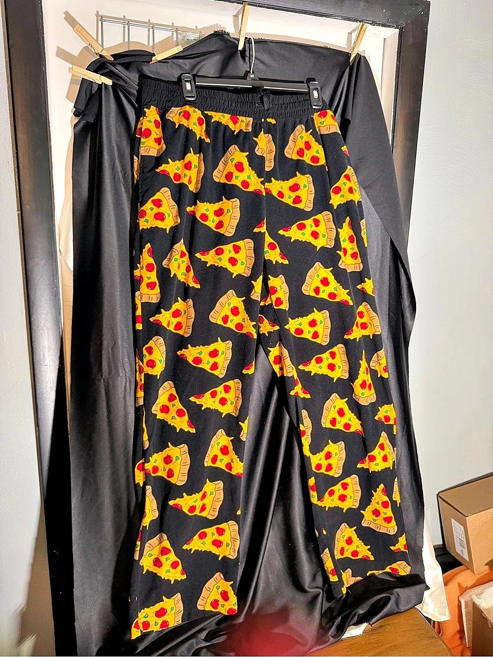 Falls Creek Pizza Print Lounge Pajama Pants Black & Yellow XL
